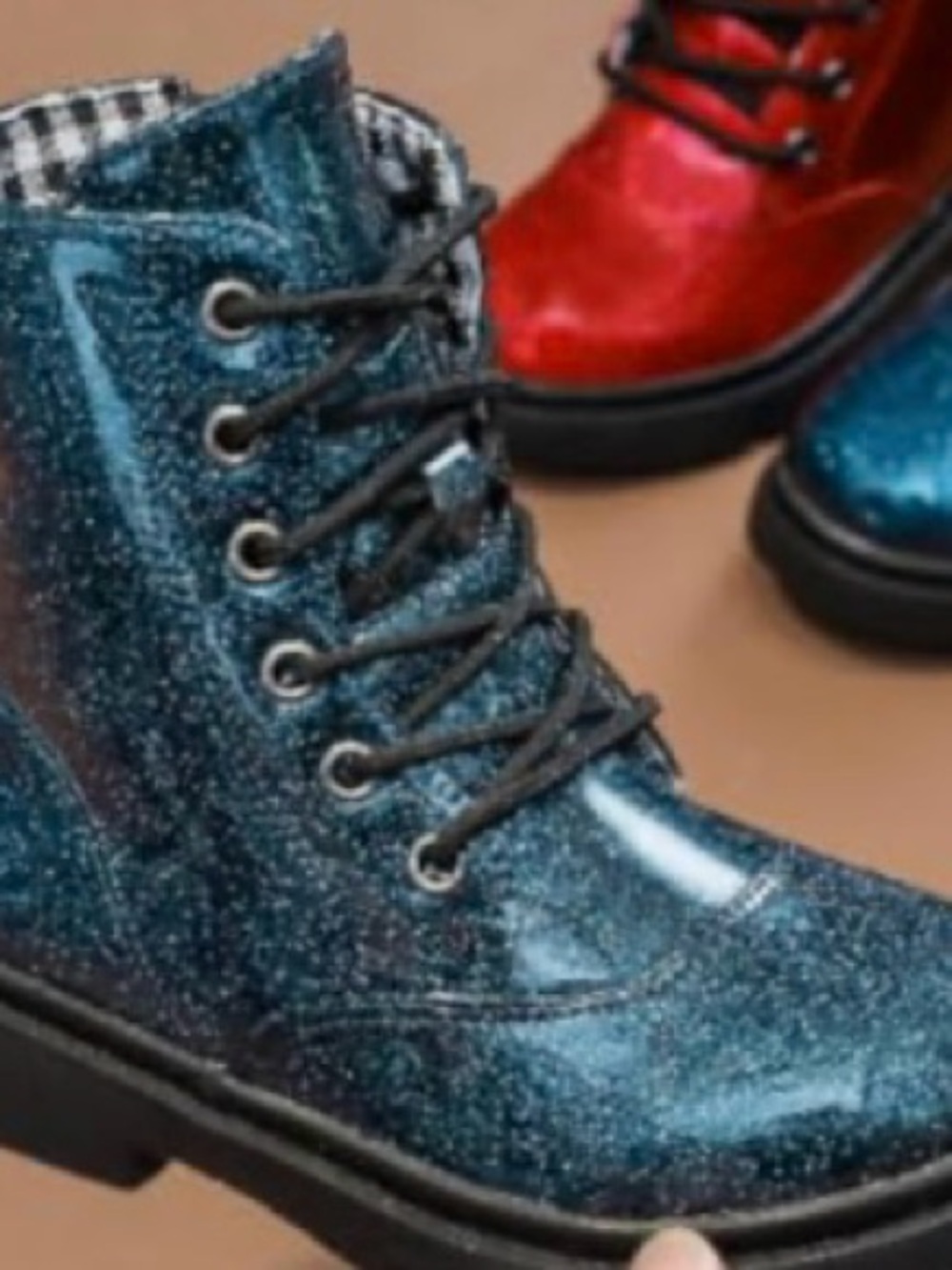 KKDOM Sparkling Blue Lace-Up Combat Boots SIZE 12 12.5 Measures 8.5” heel to toe